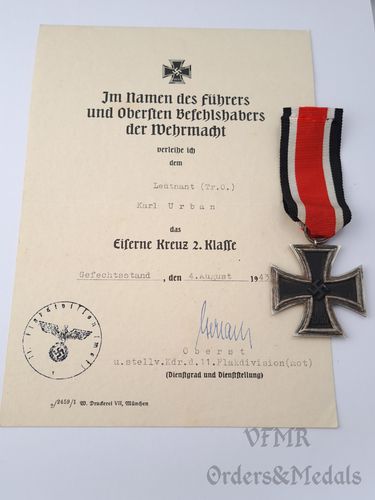 Iron Cross 2nd class with award document