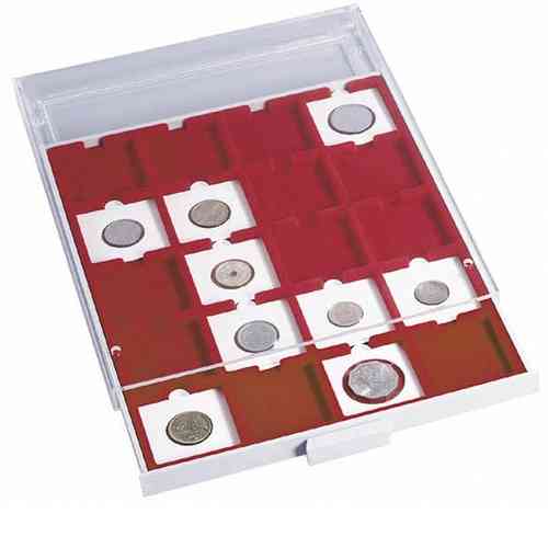 Coin box with round compartments (grey colored)
