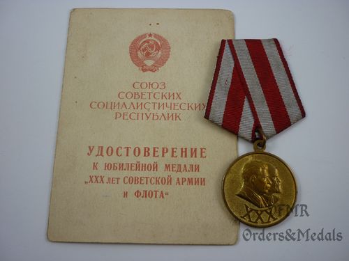 Medaille „30 Jahre Streitkräfte der UdSSR" mit Urkunde